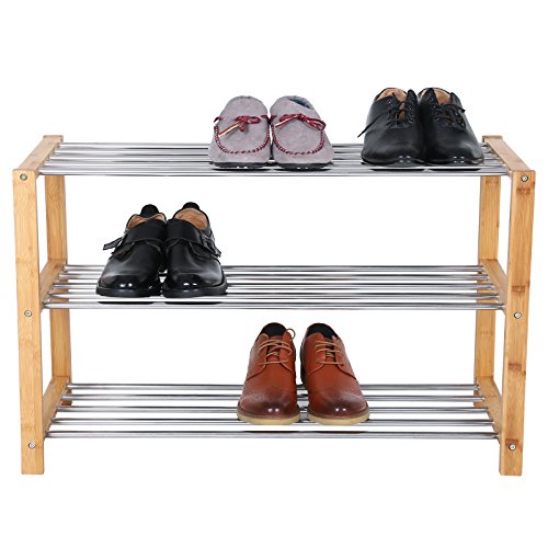 Songmics Schuhregal Schuhablage Schuhständer Schuhschrank Bambus-Edelstahl Badregal Regal 3 Etagen 80 x 50 x 30 cm LBS03N - 3