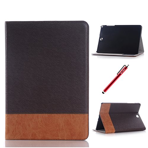 Moonmini para Samsung Galaxy Tab A 9.7 T550 Pulgada Cuero Funda Plaid Grid Premium PU Cuero Flip Folio Smart Funda Cover Wallet Tarjeta Holders with Stand Function (Coffee)