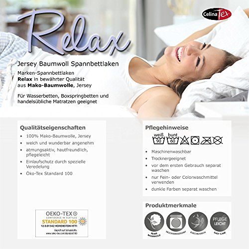 Jersey Spannbettlaken 140 x 200 – 160 x 220 cm für Boxspringbetten, Wasserbetten und herkömmliche Matratzen | Spannbetttuch 100% Mako-Baumwolle Qualität | Relax CelinaTex 0001924 | weiß - 5