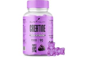 ELITE VITALITY Creatine Monohydrate Gummies - (90 Gummies Purple Grape flavour) - Max Strength 5000mg - 90 Chewable Gummies - 45 Days Supply - Pre Workout Gym Vegan Supplement for Men & Women