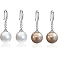 Salanda Silver Plated Pearl Drop Earrings Set, Gold Plated Pearl Dangle Earrings for Women Girls