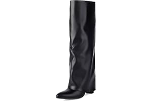 Roimaash Botas altas hasta la rodilla para mujer, botas de tiburón cubiertas plegables, tacones gruesos