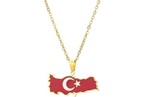 YUANYIRAN Türkei Karte Flagge Anhänger Halskette - Tropföl Karte Geometrischen Ethno-Stil Unisex Paar Schlüsselbeinkette Patriotische Flagge Hip Hop Charm Schmuck Für Modegeschenk,Gold,50Cm/19.6 In