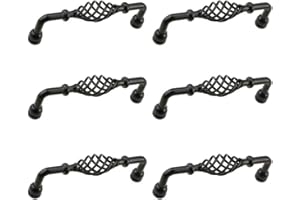 DEER PLATZ Tirador Tradicional, 6 Asas Metálicas De Jaula De Pájaros Para Puertas De Muebles.Manijas Británicas Para Manijas De Gabinetes De Cocina, Manijas De Cajones, Etc. (Negro, 128 Mm)