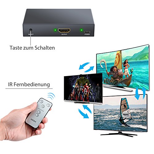 Proster 4K HDMI Switch 3-Port HDMI Switch Verteiler 4Kx2K HD 2160P 3 HDMI Port manuelle Umschalter/ IR Fernbedienung Umschaltung mit 3 Füße Hochgeschwindigkeit HDMI 1.4 Kabel 3X1 Switch für HDTV PC DVD PS3 PS4 Xbox One Blu-ray Player - 5