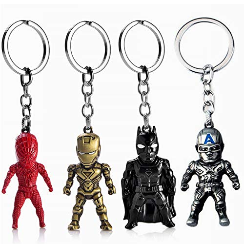 JLZK 4pcs Avengers Endgame Super héros Porte-clé avec Ironman Spiderman Captain America Batman Action Figure Porte-clé pour Les Fans de Marvel