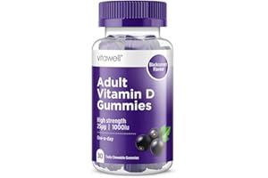Vitawell Adult Vitamin D 25µg Gummies | 30 Blackcurrant Flavour Gummies | High Strength VIT D3 Formula | 1 Months’ Supply | One a Day Chewable Adult Vitamin | Bone & Immune Health | by Vitawell