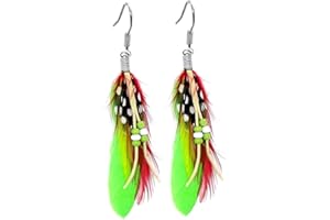 TUMUNDO Boucle d'oreille Plume Bijoux Cuir Perle Rose Rouge Jaune Rose vif Verte