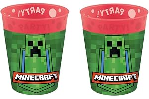 ILS I LOVE SHOPPING Lot de 2 verres réutilisables pour enfants 250 ml en plastique sans BPA, cadeau 500 lavages (pour Minecraft)