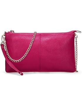 Leder Handtasche Echtleder Clutch Mode Damen Abendtasche Partytasche Handschlaufe Handgelenktasche mit 3 Seitenfächern...