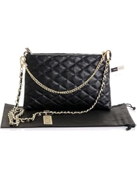 Italienische schwarze Leder Handgemacht stilvoll schlanken langen und kurzen geschnallt gesteppte Umhängetasche...