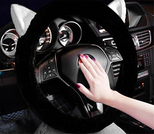 KRISMILEN Cute Car Steering Wheel Cover Cartoon Short Plush Universal 38cm gift , white