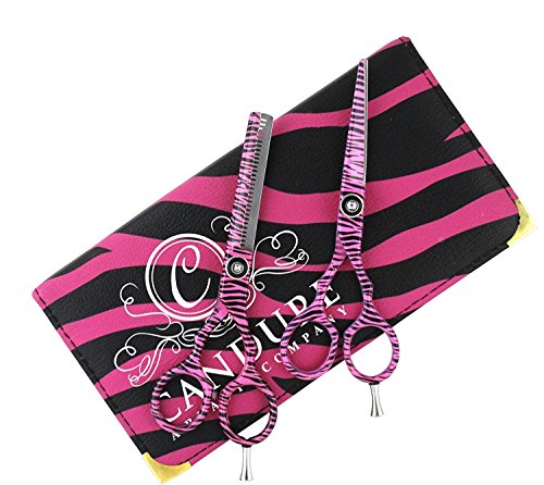 CANDURE® - Pink Zebra 5.5" Gift set Hairdressing & Hair Thinning Scissors Barber Salon Shears + Scissors Pouch (SAL-106)
