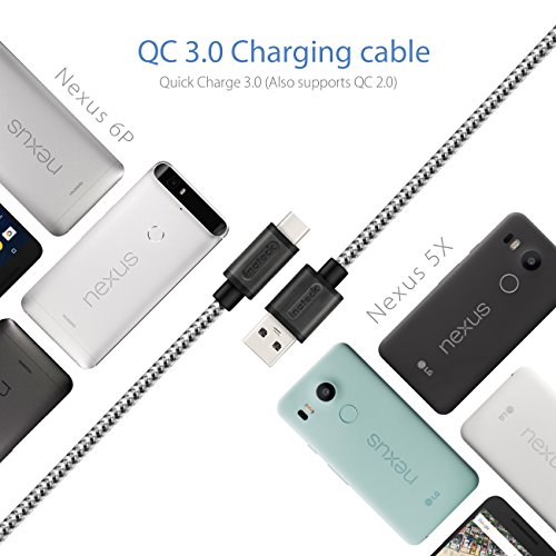 Inateck 2 m USB C Kabel, Datenkabel mit USB 2.0 (Typ-A) auf USB Typ-C für USB Typ-C Geräte inklusive Nexus 6P, Nexus 5x, LG G5, OnePlus 2 und neuem MacBook, schwarz-grau Nylon umflochten, - 6