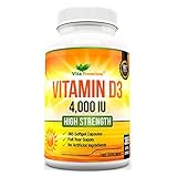 Vitamin D 4,000 IU, Maximum Strength Vitamin D3 Supplement, 365 Easy to Swallow Softgels - Full Year Supply