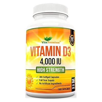 Vitamin D 4,000 IU, Maximum Strength Vitamin D3 Supplement, 365 Easy to Swallow Softgels - Full Year Supply