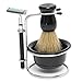 LuckyFine Men 4in1 Set Black Shave Stand + Bristle Brush + Bowl + Safety Razor Travel Gift