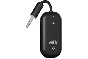 TWELVE SOUTH AirFly Pro 2 – Bluetooth Adapter for Airplane, Pair 2 AirPods or Wireless Headphones – 3.5mm AUX Bluetooth Transmitter and Receiver for Cars, Boats, Treadmills, TVs– Airplane Travel Essentials, Black