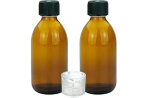 Devitre 2 braune Glasflaschen 250 ml mit Deckel Messbecher und Beschriftungsetiketten