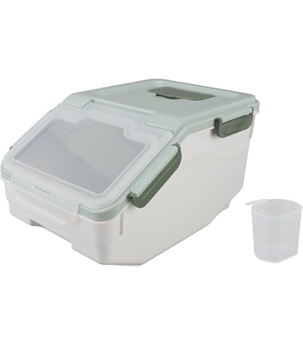 Rijst- en Graanopslagcontainer, Rijstdispenser met Beker, Luchtdichte Voedselopslagcontainer, Grote Capaciteit Rijstkorrelemmer, Plastic Droge Voedselopslagdoos voor Granen, Graan, Bonen(Grijs 10KG