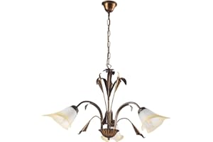 ONLI - Lampadario 3 luci in metallo marrone spennellato oro con vetri bianchi sfumati ambra