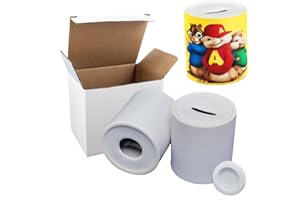 KARAVI [11oz, 6PK] White Blank Cylindrical Ceramic Personalised Sublimation Money Boxes, Piggy Bank, Coin Bank, Saving Jar for Child and Adult in White Gift Box | Stopper in Bottom