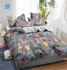 MIL Furnishings Kids Cartoon Glace Cotton Double Bedsheet with 2 Pillow Covers (Multicolour, 90