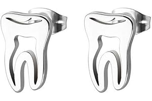 LAFATINA Teeth Stud Earrings for Unisex Men Women Dental Dentist Stainless Steel Tooth Pierced Ear Plugs Earrings