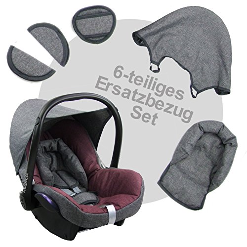 BambiniWelt Ersatzbezug für Maxi-Cosi CabrioFix 6 tlg. GRAU / BORDO *NEU* Bezug für Babyschale Sommerbezug Cabrio Fix - 2