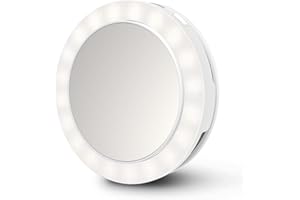 Medisana CM-20E espejo selfie con luz LED, espejo cosmético para llevar, apto para smartphone, teléfono móvil, ordenador portátil y tableta, pequeño y ligero para el bolso
