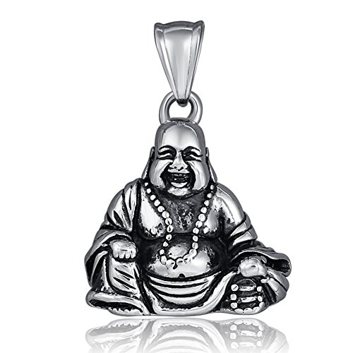 DonDonMen's Stainless Steel Buddha Pendant in Black Velvet Pouch