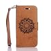 Produktbild Lonchee iPhone 5 5S 5G / iPhone SE Wallet Tasche Brieftasche Schutzhülle ,Mandala Blumenmuster geprägt Muster Design Hochwertige PU Leder Folio Tasche Case Hülle im Bookstyle mit Standfunktion Kredit Kartenfächer (braun)