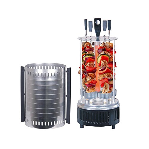 Elektrischer Tisch-Grill für Schaschlik und Gyros, Dreh-Grill 1000 Watt mit Schutzgitter inklusive 5 Spieße, vertikaler Kebab-Grill - 3