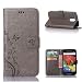 Produktbild GomoBuy® Moto G4 / G4 Plus Bookstyle Lederhülle Schmetterling Weinstock Schutzhülle Wallet Case Retro Muster Design Etui Brieftasche Ledertasche mit Handschlaufe Flipstyle Cover Schale mit Ständer Standfunktion Etui Karten Slot und Magnetverschluss Flip Motorola Moto G4 / G4 Plus Case (Grau)