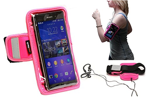 Preisvergleich Produktbild Navitech Wasser Wiederständiges Rosa / Silbernes Neoprene Sport / Laufen / Lauf armbinde mit Reflektor Streifen für das Microsoft Lumia 640