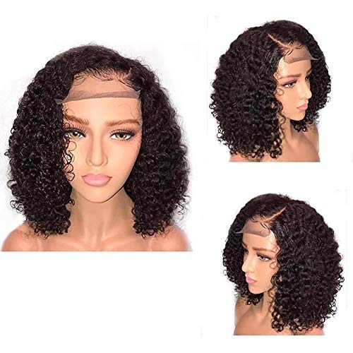 Ankamal Elec Corto y rizado Pelucas delanteras del cordón Pelucas del pelo humano Pelucas delanteras del cordón Pelucas del cordón para las mujeres con el pelo del bebé Natural Negro 14 pulgadas