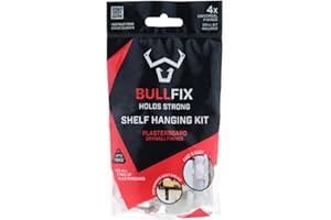 Bullfix Shelf Fixing Kit - Heavy Duty Plasterboard Fixings for Shelves, 4 Bullfix Universal Fixings with Collars and a 20mm Drillbit, Heavy-Duty Shelving Mounting Kit
