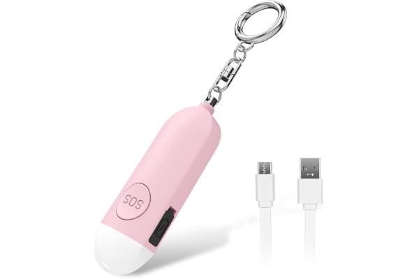 Ninonly Alarme de Poche Rechargeable, Auto-défense Personnel Indispensable avec Une Sirène Anti-agression de 130 DB et Lumière LED, pour Femmes, Enfants et Personnes agées, Rosé