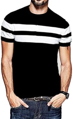 Veirdo Men's Cotton T-Shirt Black With White Strip Casual T-Shirts