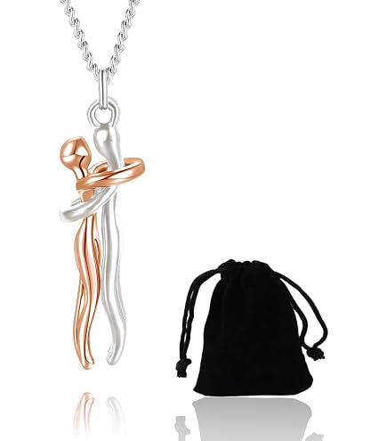 HZAOPZE 2 pcs Ciondolo per collana abbraccio di coppia, Collana Con Ciondolo Abbracciare Collana Bicolore Doppio Avvolgente, Un regalo per il tuo amante e per te stesso, argento e nero