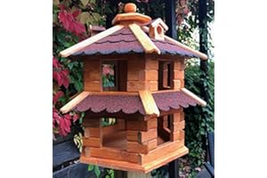 DARLUX Vogelvilla wetterfest von L bis XL Futterhaus Vogelhaus mit oder ohne Ständer in Braun mit Rot, Grün oder Blau für Garten und Balkon (Größe XL ohne Ständer, Rot - Braun)