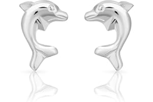 DTPSilver - modne kolczyki sztyfty ze srebra wysokiej próby 925 - delfin - dostępne również pozłacane 18 K e srebro wysokiej próby, colore: Plain Silver, cod. pale11