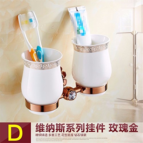 Preisvergleich Produktbild STAZSY Europäisch anmutenden antiken schwarzen Pinsel in die Zahnbürste Cup Continentalcup golden rose gold Retro-Cup-Doppelhalter auf Becher Regale Metall Anhänger rose gold