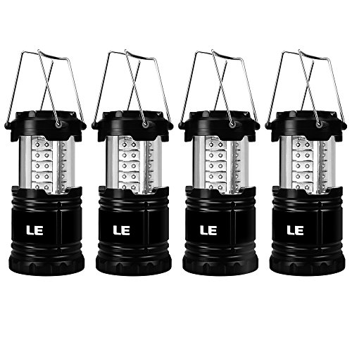 LE Camping Laterne zusammenklappbar 30 LEDs Batteriebetrieb Wasserdicht Außenleuchte für Wandern Camping Notfall Ausfälle Nachtlicht tragbare Gartenlaterne LED Camping Beleuchtung schwarz (4 er)
