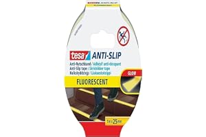 tesa halkskyddsband – 5 m x 25 mm – fluorescerande | Halkskyddstejp för inomhus- och utomhusbruk - För trappor, stegar och hala golv - lyser i mörkret i upp till 20 minuter