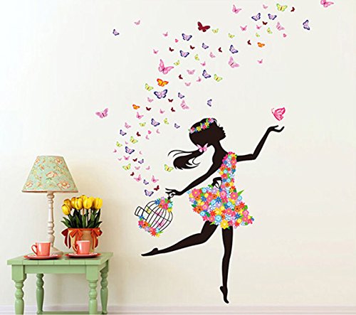 hqclothingbox Living Room Bedroom Decoration Butterfly Wall Stickers Magic Fairy Bright Flower Heart-Shaped Garland Pink Dress Maid Wall Sticker For Girls‘ Room Decoration by Hqclothingbox - 2