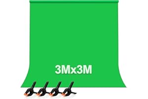 Wexoma Greenscreen, 3M x 3M Grüner Hintergrund Stoff, Verdickter und Dicht Gewebter Reiner Farbton Hintergrundstoff, Grüner Hintergrund für Video mit 4 Federzwingen für Fotostudio, Video und Fernsehen