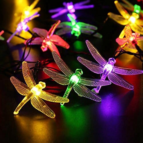 Dragonfly Waterproof Energy Saving Tech Solar Christmas Lights 2 Modes Copper Wire 2.2m 20leds Fairy Lights Outdoor Decorations ,Multi-colored