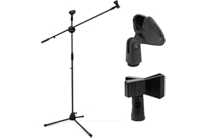 Mikrofonständer, Ohuhu Mikrofon Ständer mit 2 Mikrofonclips, Mikrofon Stativ für Singen Bühnentreffen Sprache, Mikrofonständer mit Galgen, Mikrofon Halterung für Einen Stabilen Stand