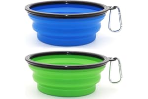 SLSON 2PZ Ciotola Pieghevole per Cane,Ciotola Viaggio Cani con Moschettone Alpinismo,Ciotola Portatile Usato per Gatti,Cani e Animali Domestici per L’Acqua e Cibo (1000ml, Blu e Verde)